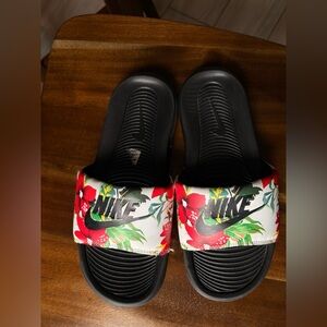 Nike Black Slide Sandals with Red Floral Strap